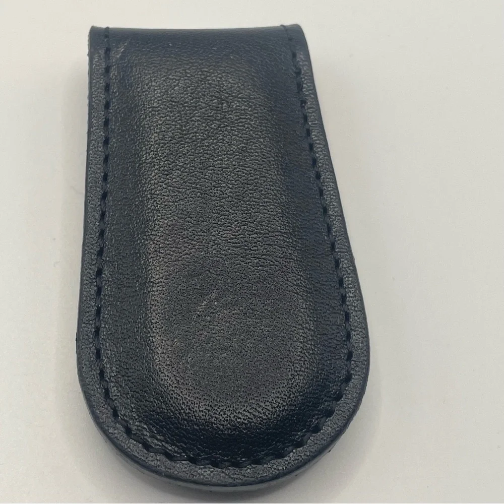 Fleur de Lis Embossed Black Leather Money Clip Made in Italy